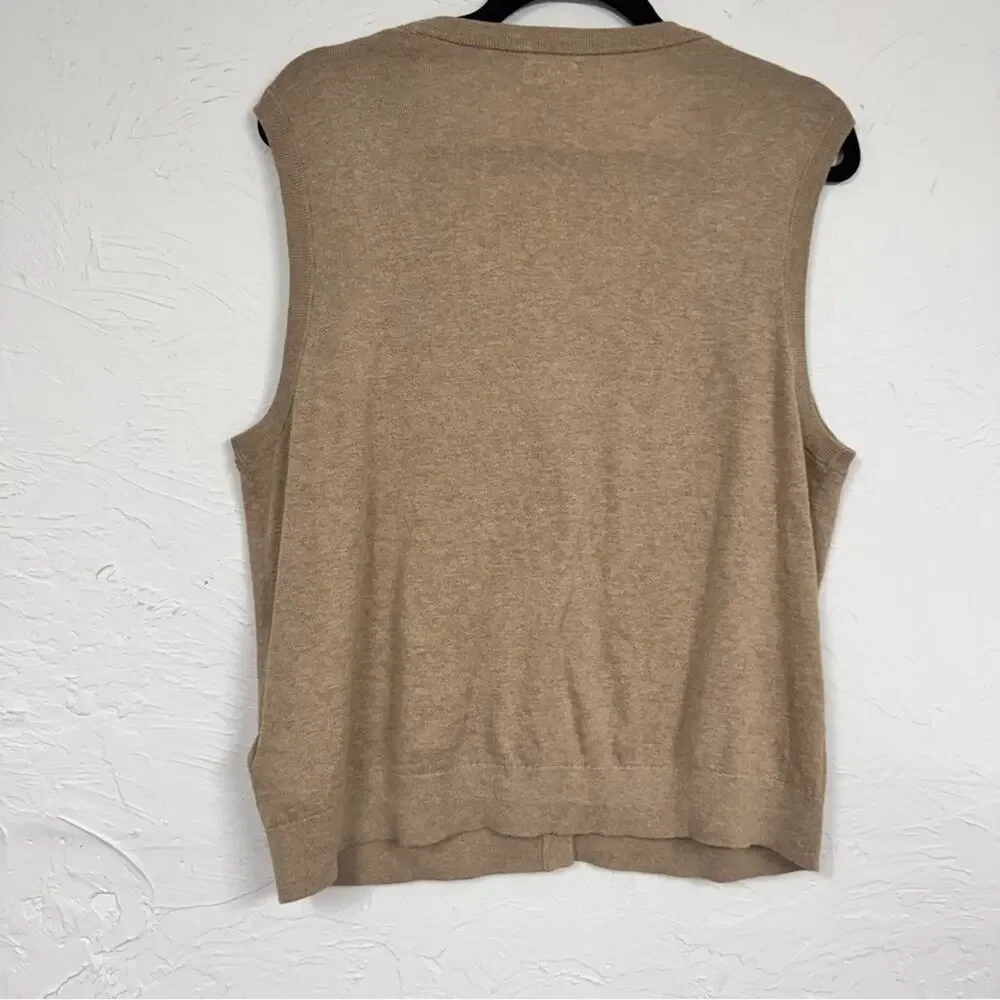 J Crew Tan Cotton Sweater Vest Womens L Preppy Dark Academia Classic Old Money